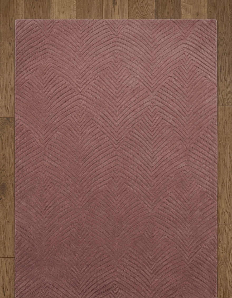 Premium Hand-Tufted Dusty Rose Rug - Modern Art Deco Leaf Pattern