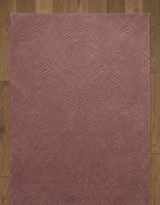 Premium Hand-Tufted Dusty Rose Rug - Modern Art Deco Leaf Pattern
