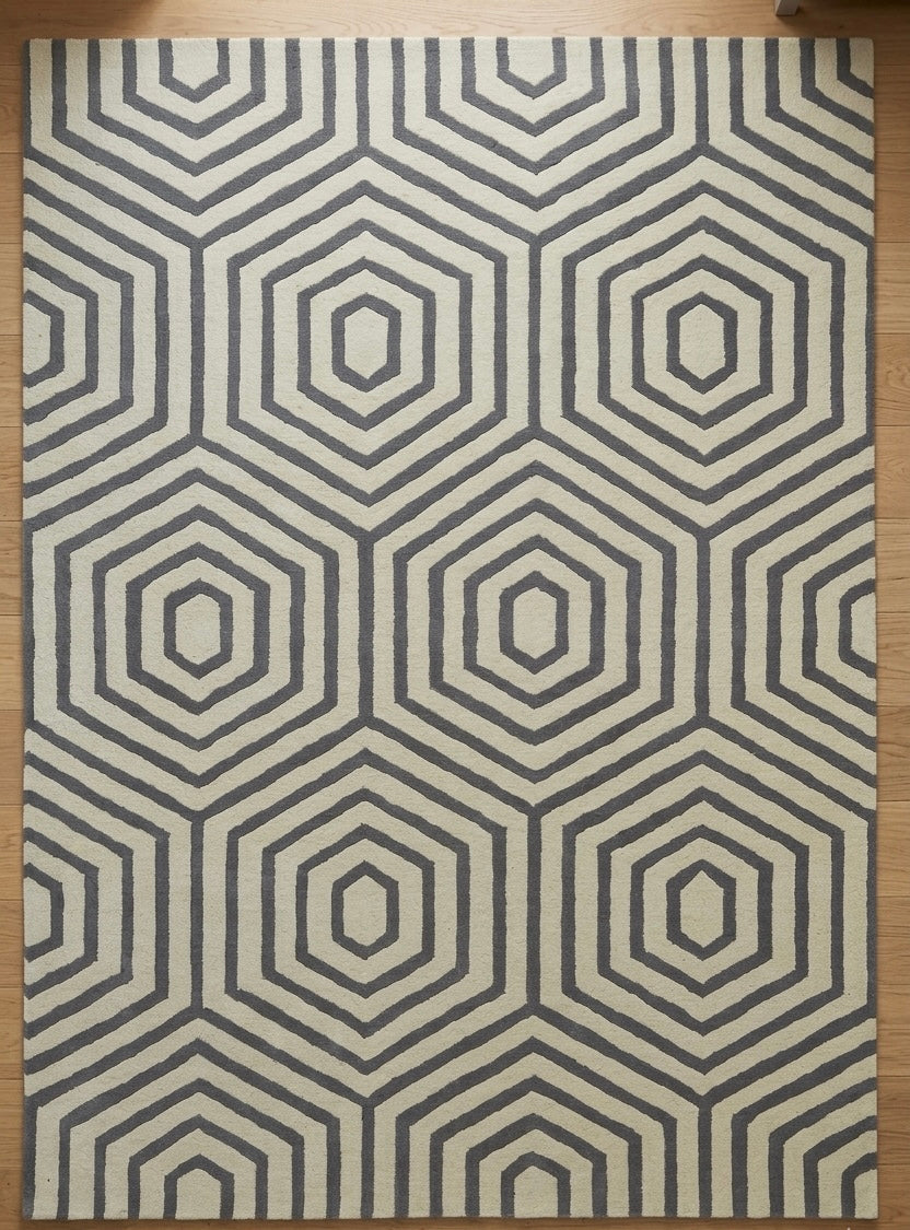 Premium Modern Geometric Hexagon Hand-Tufted Wool Rug