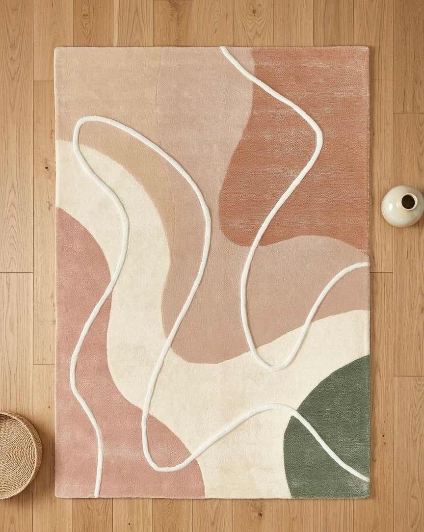 Hand-Tufted Organic Wave Rug in Terracotta, Sage, and Sand