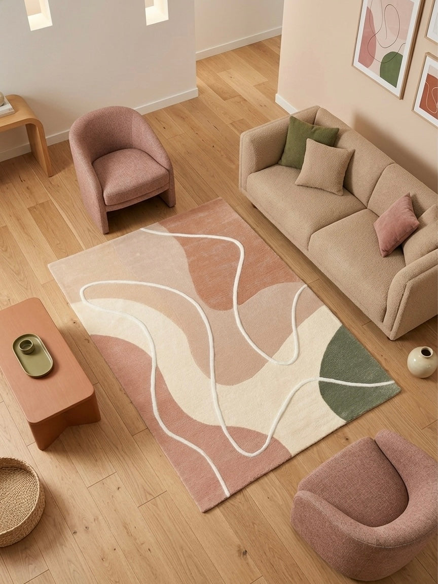 Hand-Tufted Organic Wave Rug in Terracotta, Sage, and Sand
