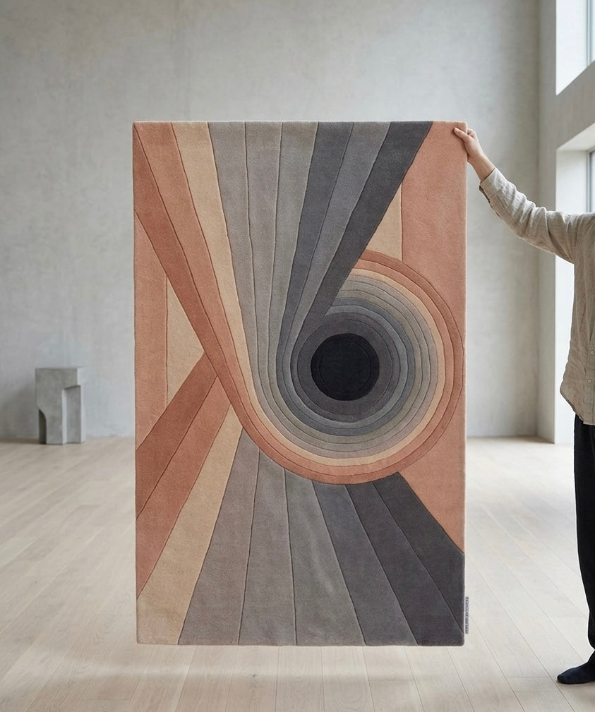 Handtufted Abstract Spiral Rug in Terracotta and Slate