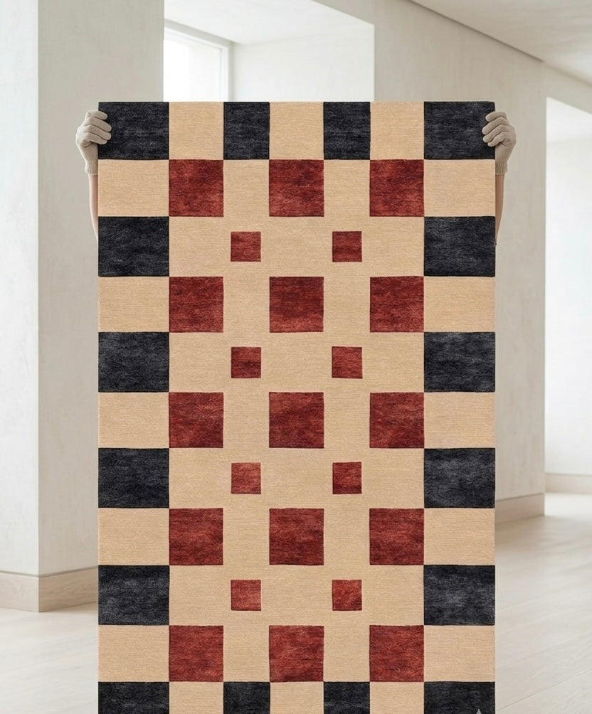 Modern Geometric Checkerboard Hand-tufted Rug