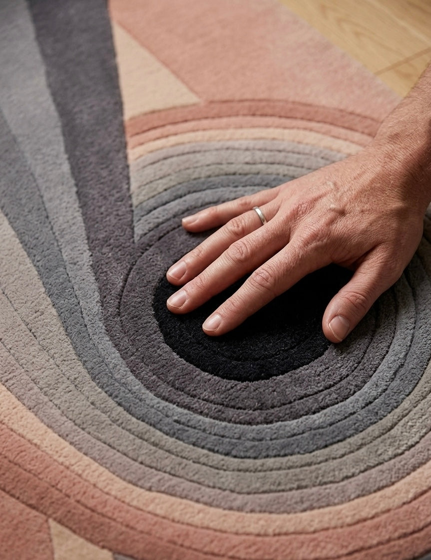 Handtufted Abstract Spiral Rug in Terracotta and Slate