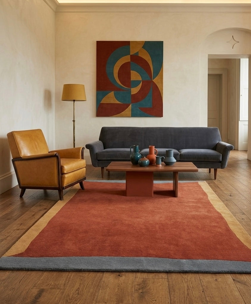 Hand-Tufted Minimalist Rug in Burnt Orange and Ochre