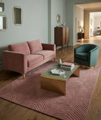 Premium Hand-Tufted Dusty Rose Rug - Modern Art Deco Leaf Pattern