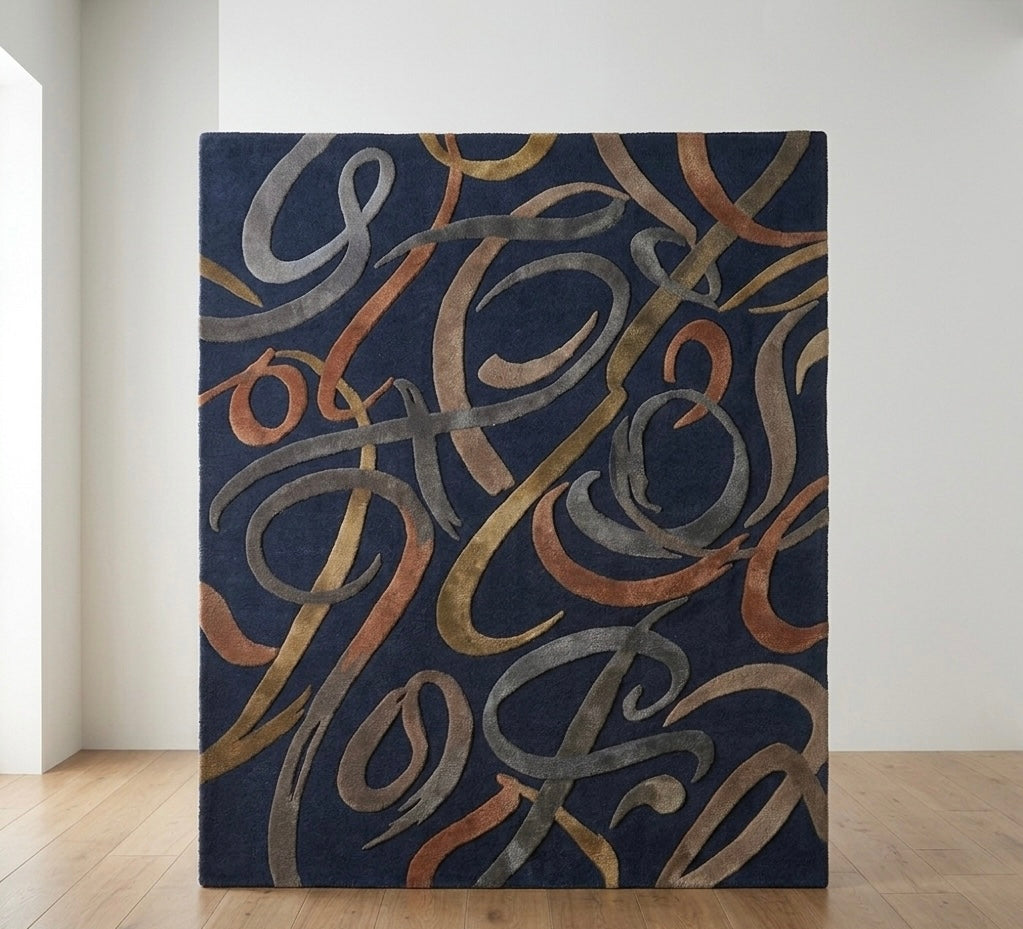 Hand-Tufted Wool Rug with Artistic Line Art Design