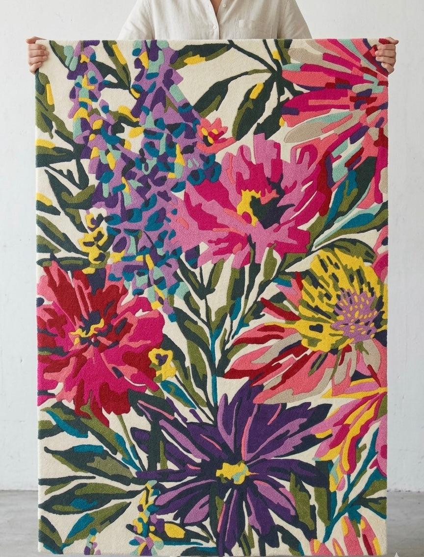 Vibrant Floral Garden Handtufted Wool Rug