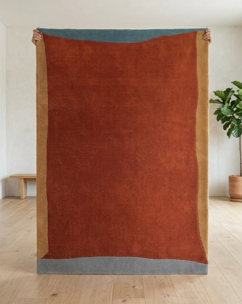 Hand-Tufted Minimalist Rug in Burnt Orange and Ochre