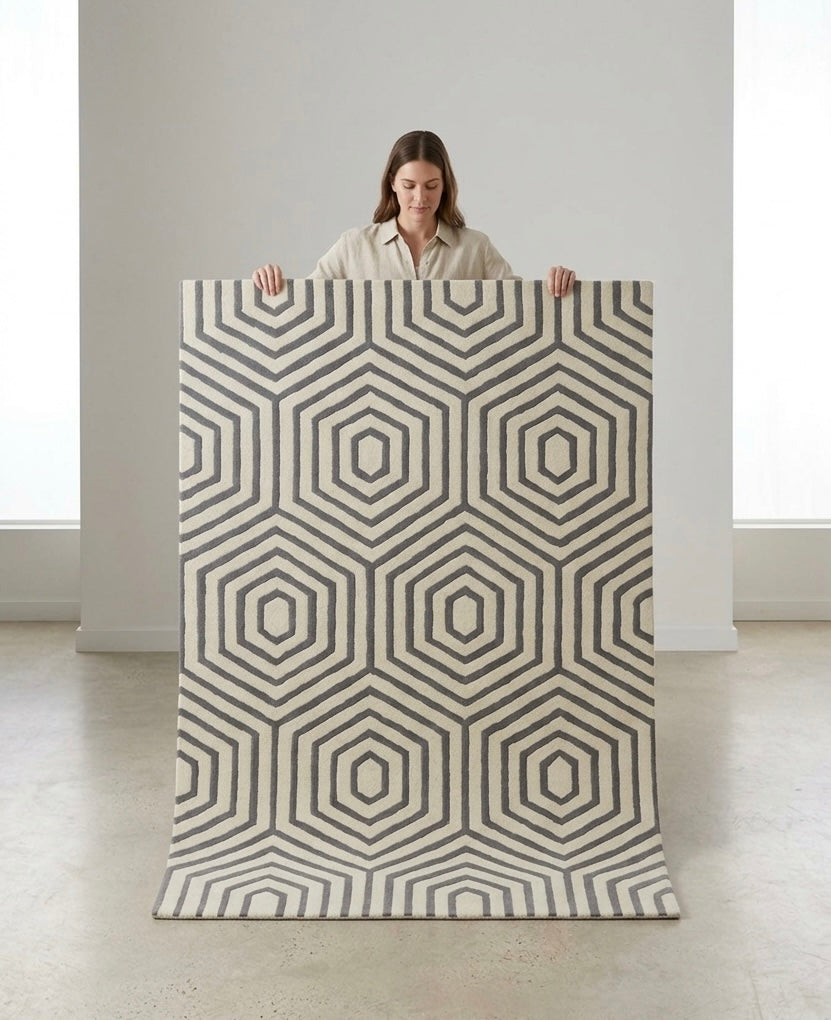 Premium Modern Geometric Hexagon Hand-Tufted Wool Rug