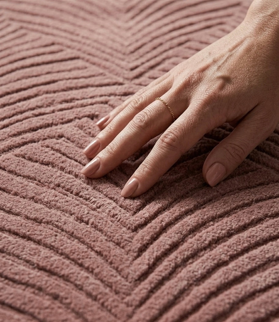 Premium Hand-Tufted Dusty Rose Rug - Modern Art Deco Leaf Pattern