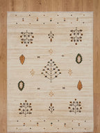 Hand-Knotted Gabbeh Rug with Minimalist Tribal Tree & Leaf Motifs