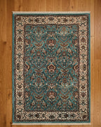 Ethereal Seafoam Traditional Rug with Intricate Botanical Borders