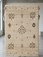Hand-Knotted Gabbeh Rug with Minimalist Tribal Tree & Leaf Motifs