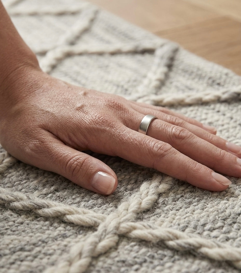 Handwoven Grey Diamond Trellis Wool Rug