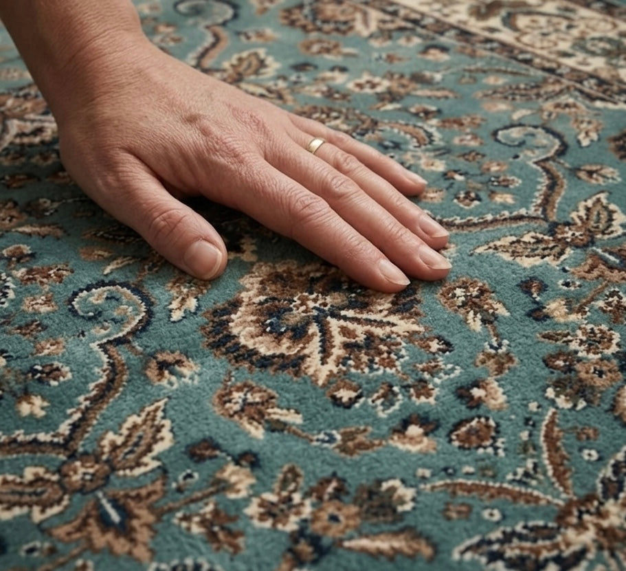 Ethereal Seafoam Traditional Rug with Intricate Botanical Borders