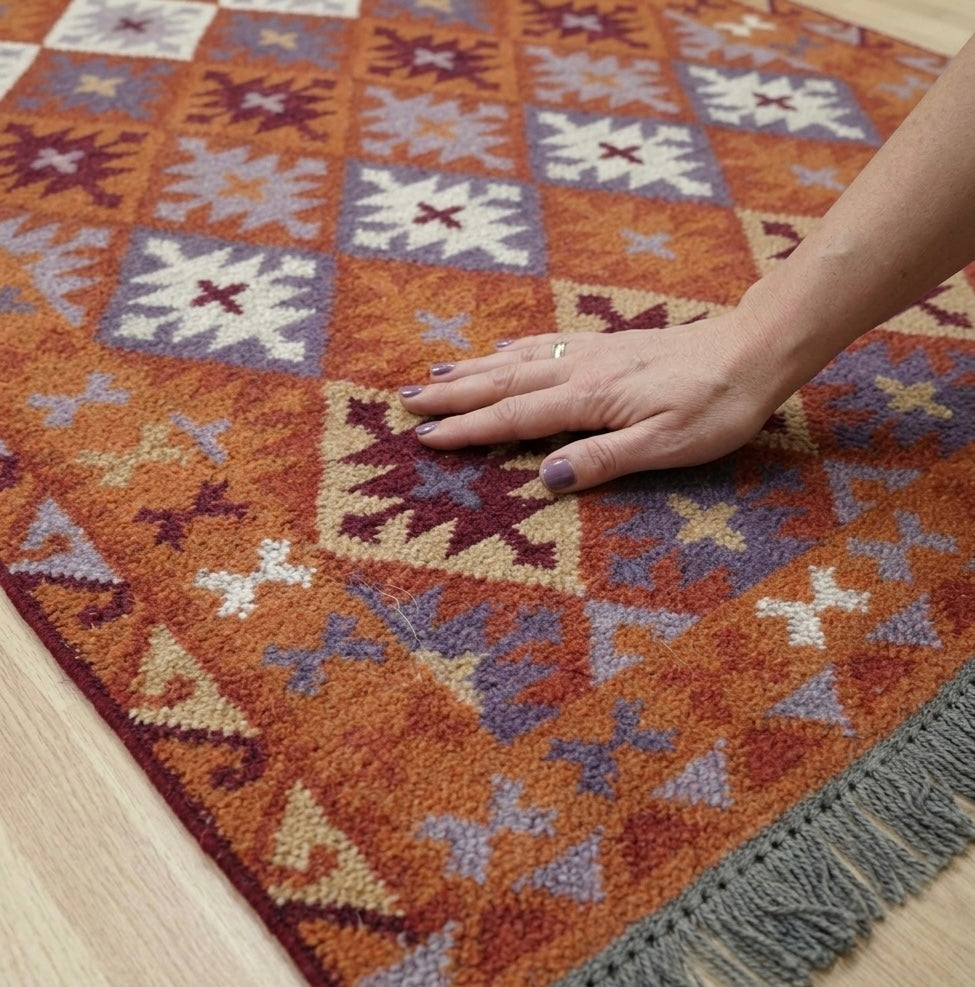 Vibrant Geometric Diamond Kilim Rug