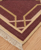 Burgundy Geometric Trellis Dhurrie Rugs