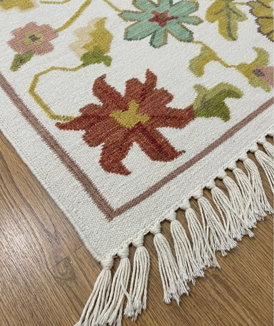 Hand-Woven Floral Vine Dhurrie Rugs