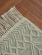Sage Green Bohemian Geometric Flatwoven Cotton Dhurrie Rug