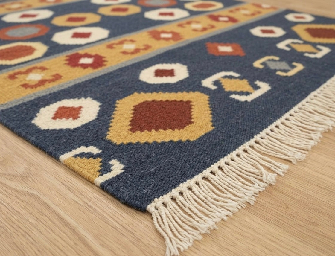Navy Blue Geometric Tribal Kilim Rugs