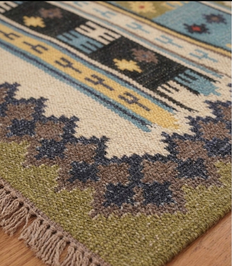 Hand-Woven Geometric Tribal Kilim