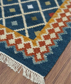 Boho Teal Geometric Lattice Dhurrie