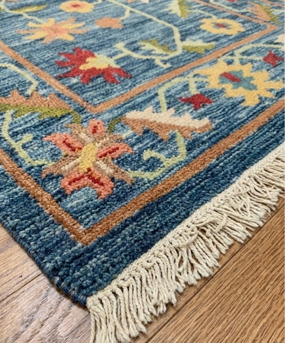 Handwoven Blue Blossom Kilim Dhurrie