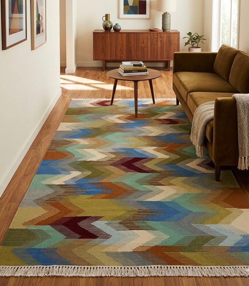 Zigzag Rainbow Kilim Dhurrie