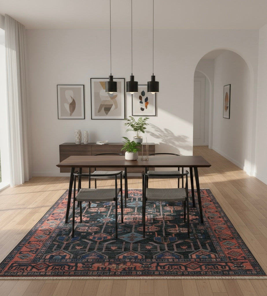 Midnight Terracotta Geometric Handknotted Rug