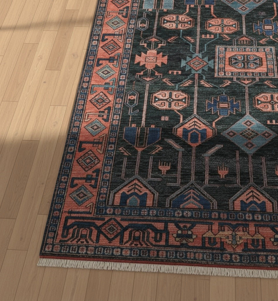 Midnight Terracotta Geometric Handknotted Rug