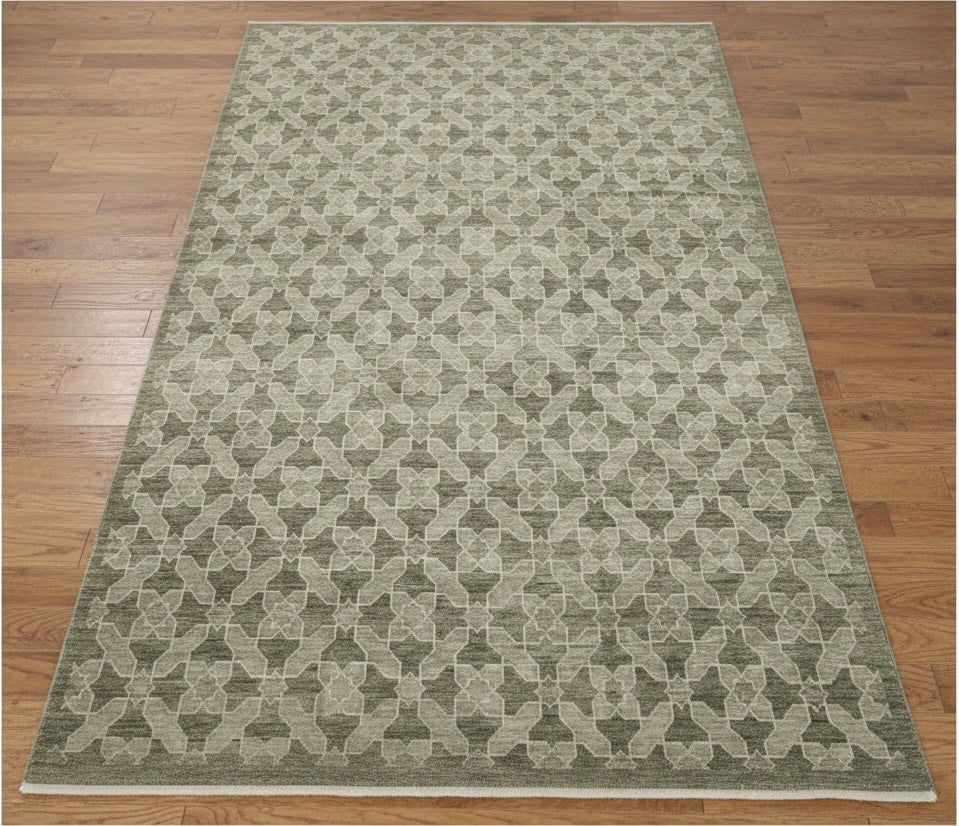 Sage Green Geometric Pattern Handknotted Rugs