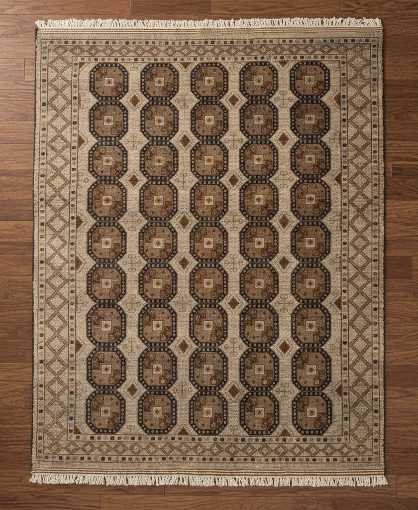 Earth-Toned Traditional Geometric Handknotted Rug