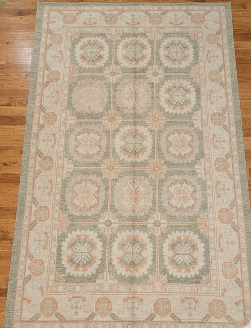 Vintage Lattice Pattern Handknotted Rug