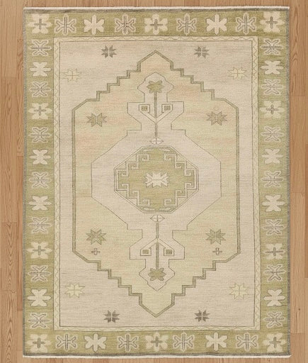 Sage & Cream Geometric Medallion Area Rug