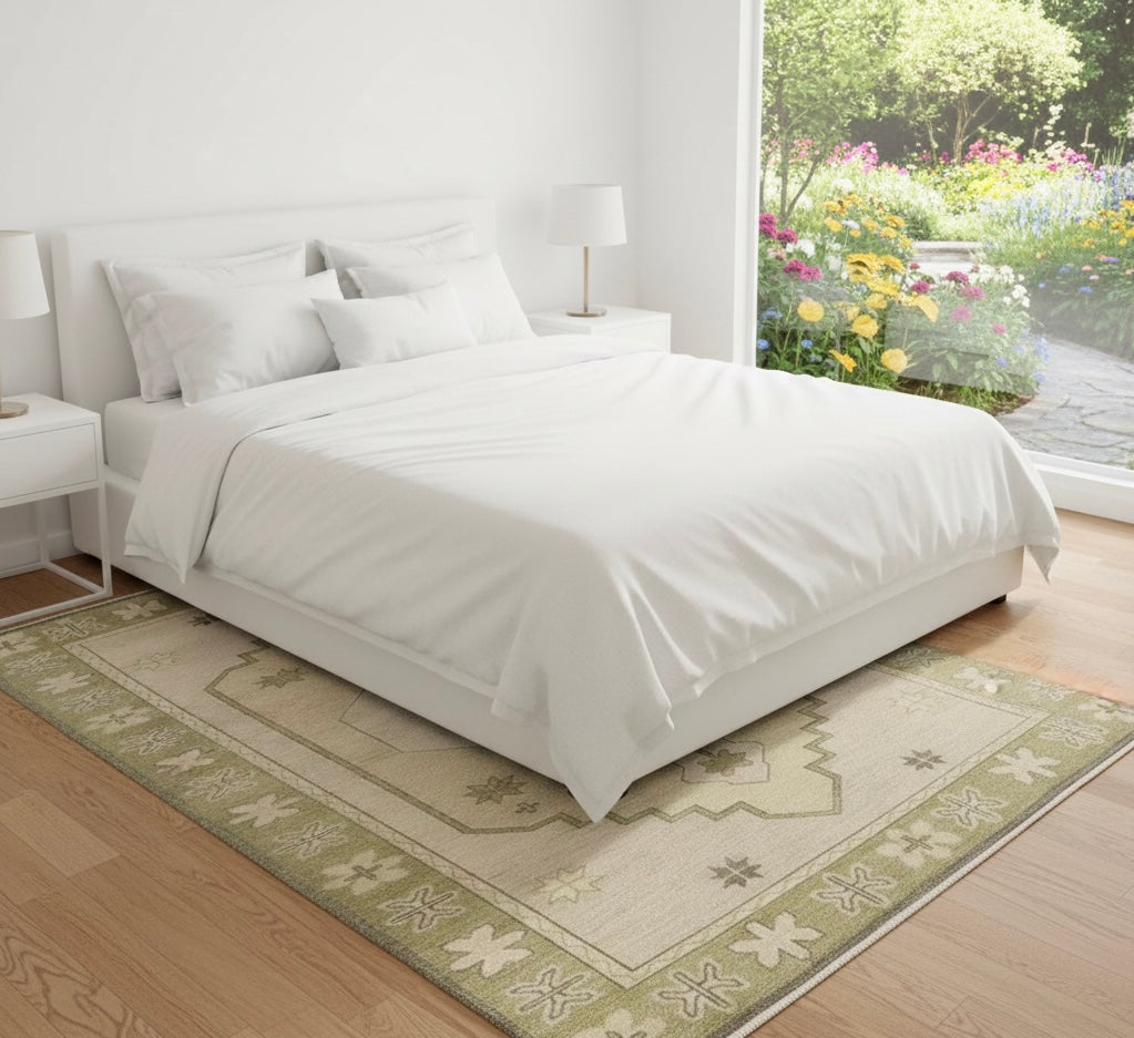 Sage & Cream Geometric Medallion Area Rug