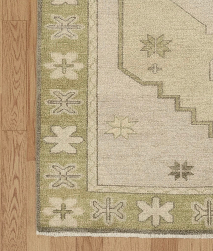 Sage & Cream Geometric Medallion Area Rug