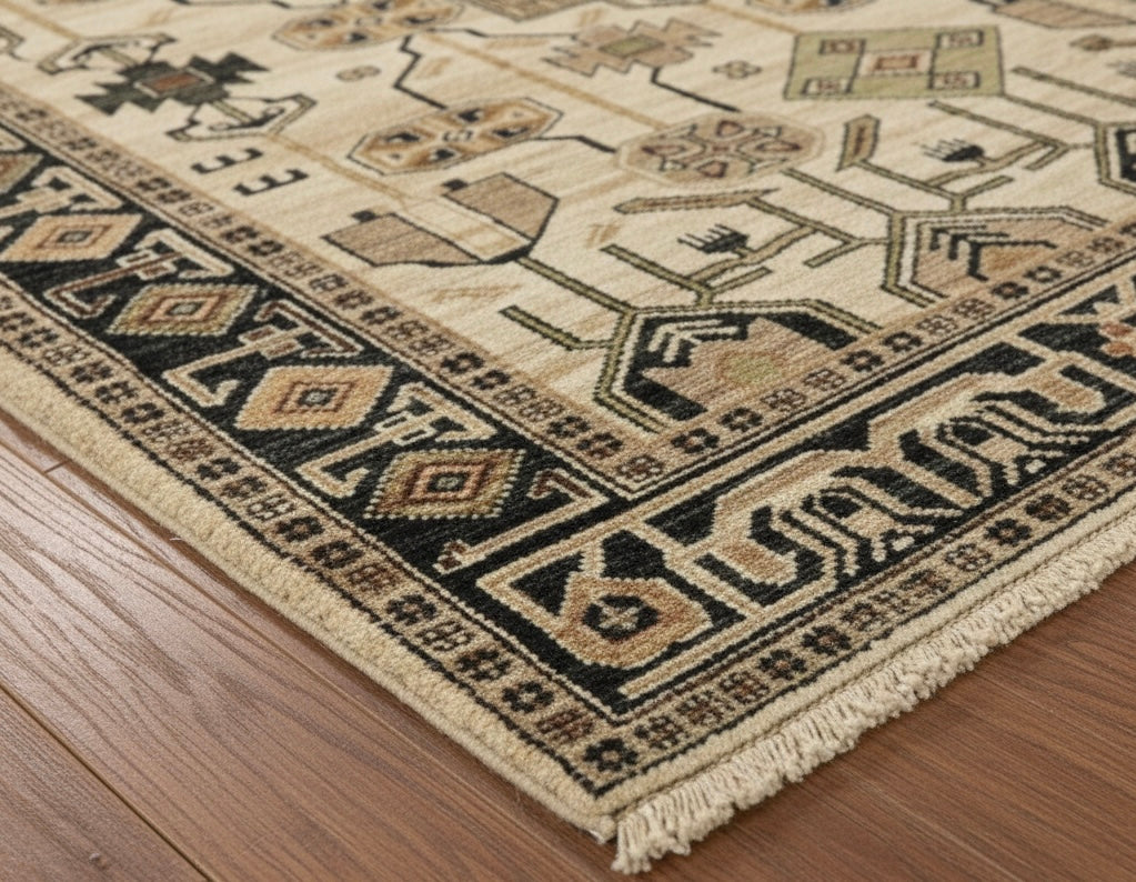 Geometric Tribal Area Handknotted Rug