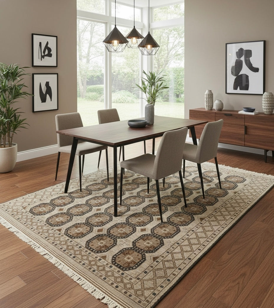 Earth-Toned Traditional Geometric Handknotted Rug