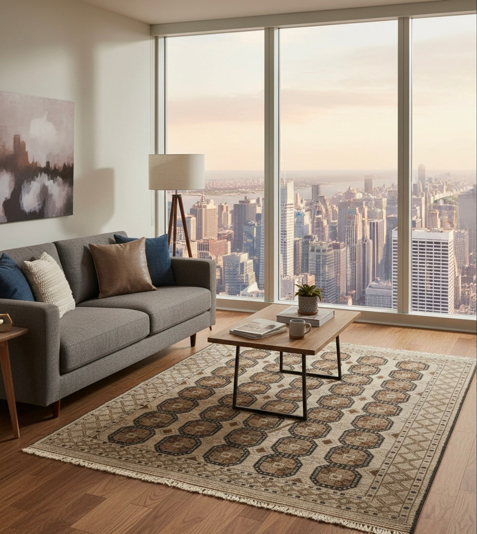 Earth-Toned Traditional Geometric Handknotted Rug