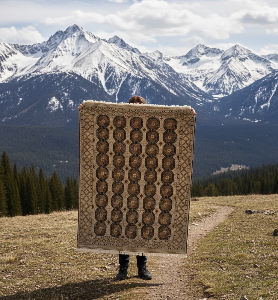 Earth-Toned Traditional Geometric Handknotted Rug