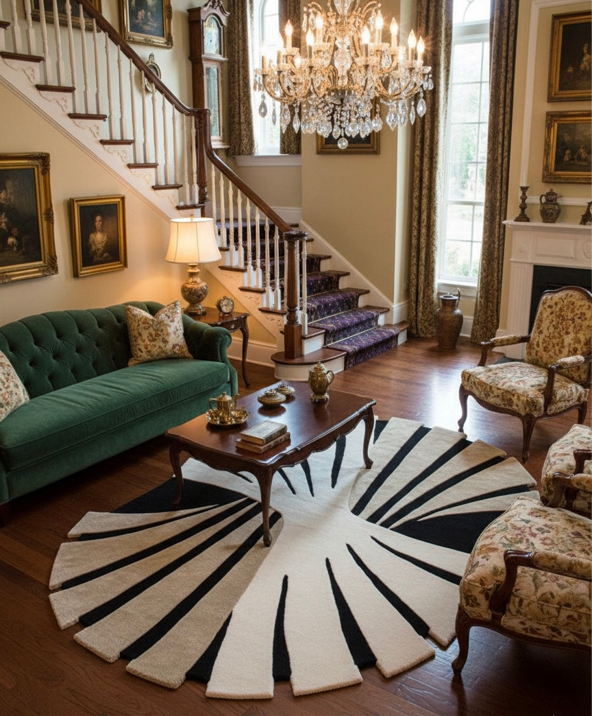 Black & White Spiral Art Rug