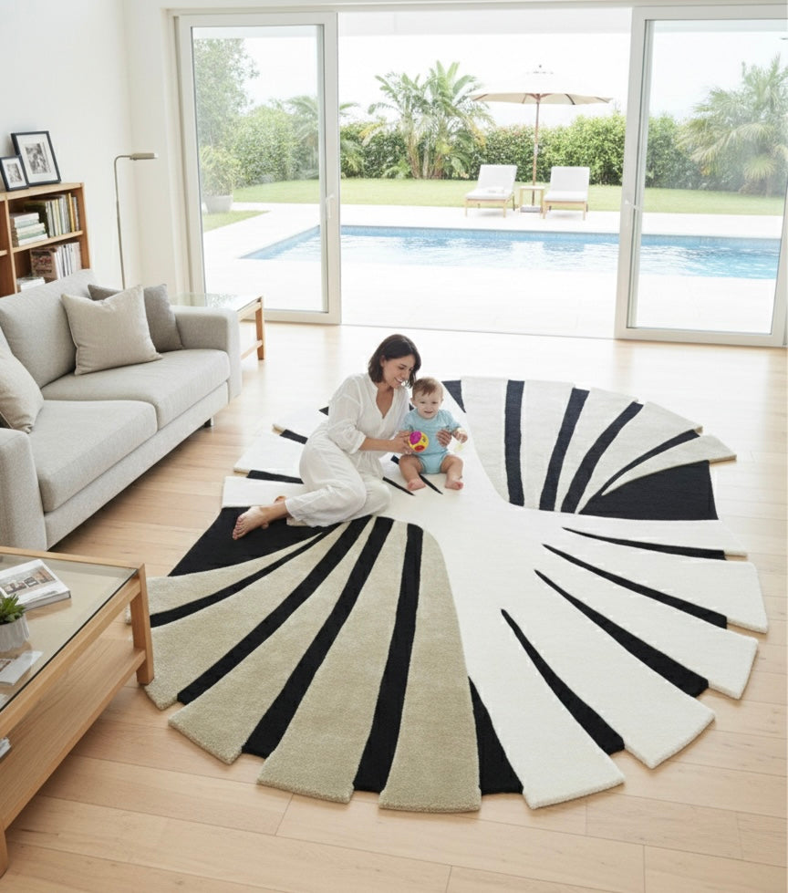 Black & White Spiral Art Rug