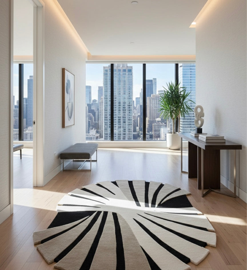 Black & White Spiral Art Rug