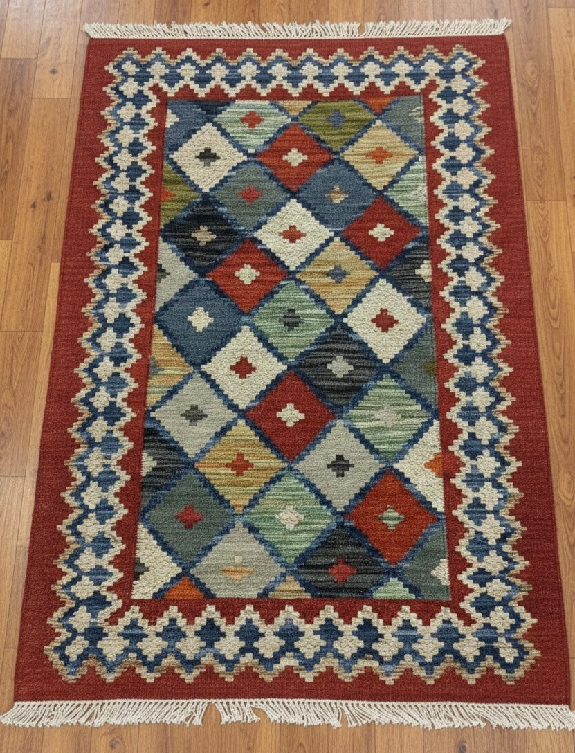 Persian-Style Geometric Kilim Dhurrie