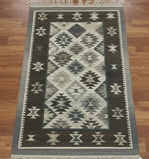 Black & Ivory Diamond Kilim Dhurrie