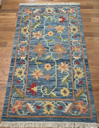 Handwoven Blue Blossom Kilim Dhurrie