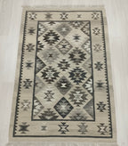 White & Ivory Diamond Kilim Dhurrie