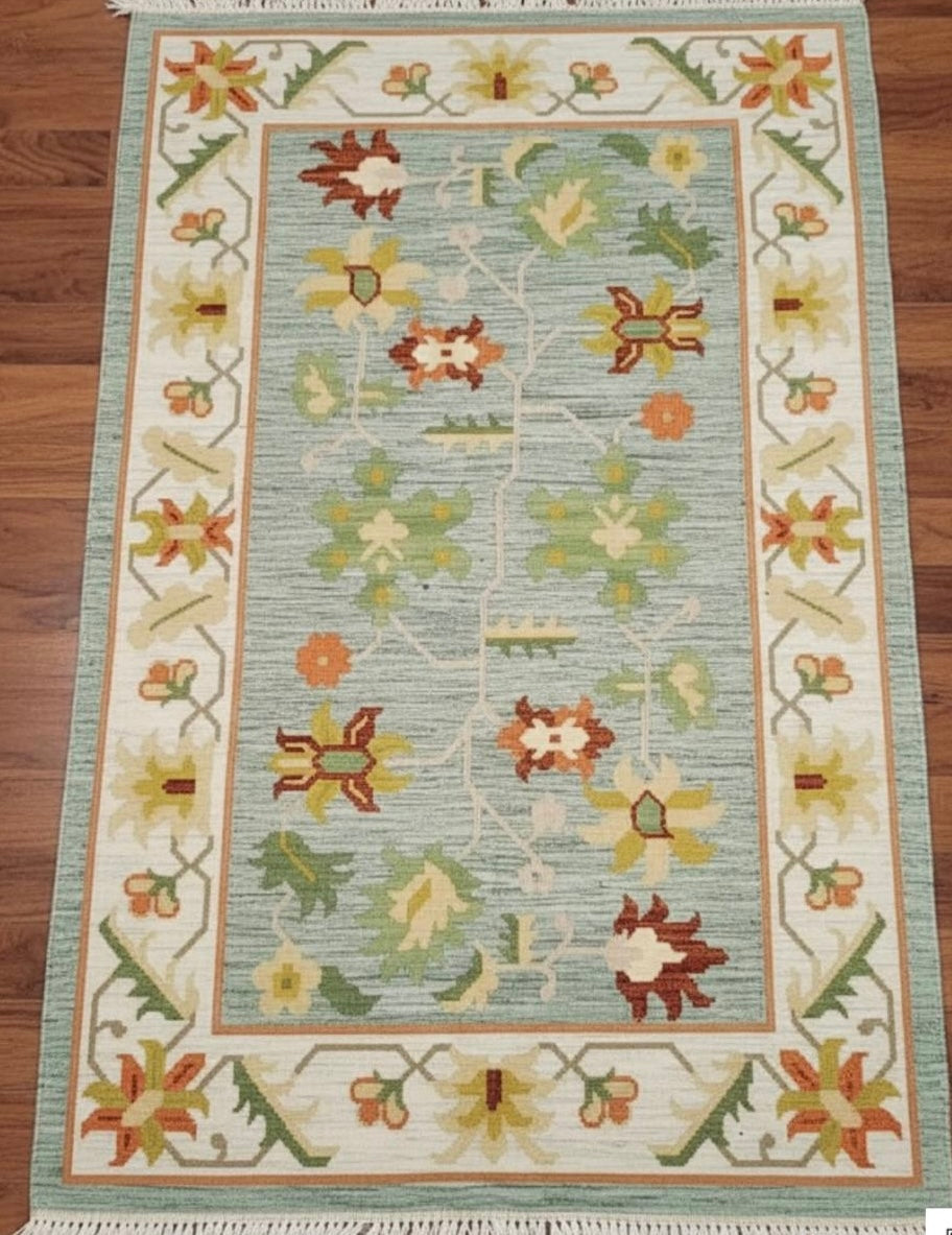 Teal Oushak Garden Dhurrie