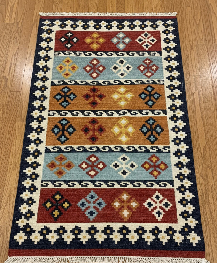 Boho Colorblock Kilim Dhurrie